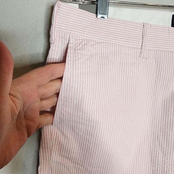 NWT J. Crew Pink White Stripe 7" stretch Seersucker Shorts Men's Size 30 - Picture 2 of 16